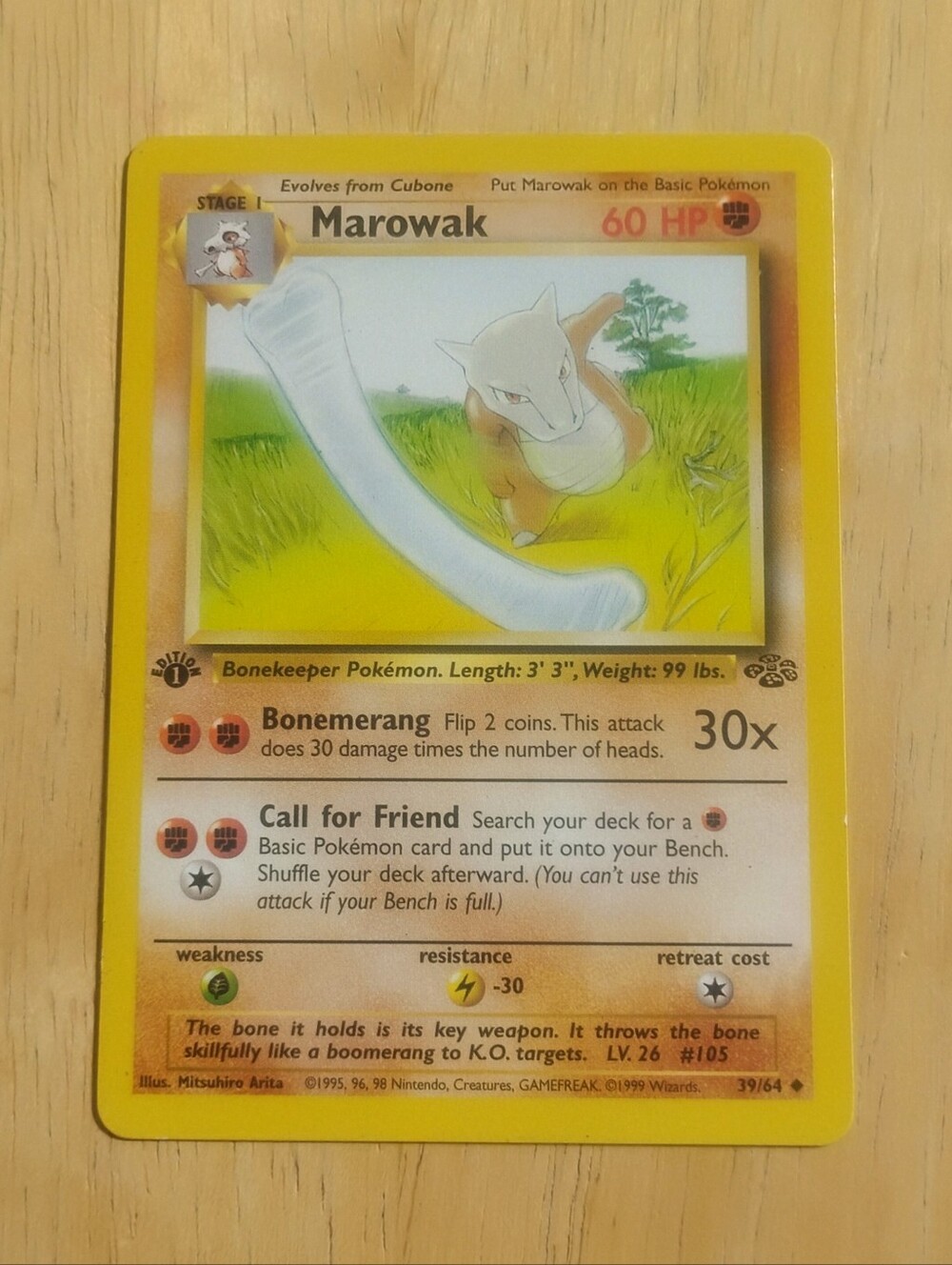 LP WOTC 1999 1st Edition Marowak 39/64 Jungle Set Pokemon Card